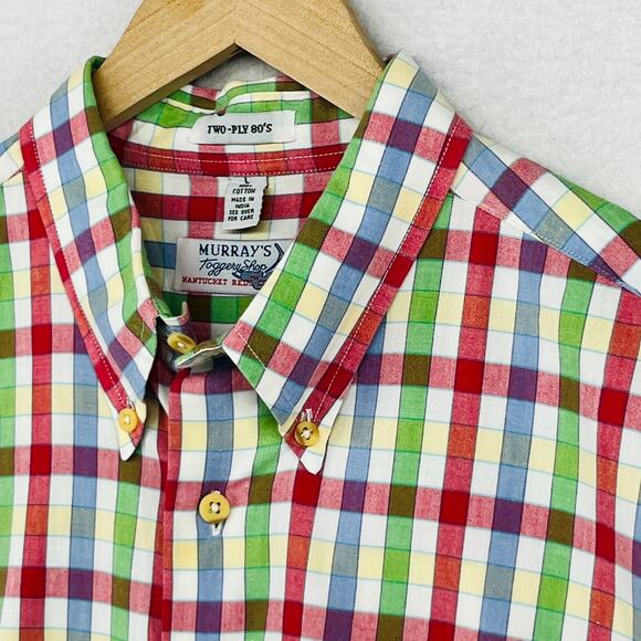 MURRAYS TOGGERY SHOP Shirt Mens L Plaid Nantucket Red Collection Cotton - Picture 7 of 13